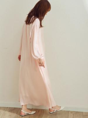 マタニティ ワンピース|【2丈展開】ヴィンテージサテン3WAYギャザーフレアルームワンピース　マタニティ・授乳服【出産後も長く使える】|ペールピンク（ロング丈）