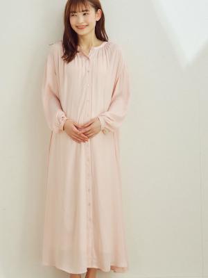 マタニティ ワンピース|【2丈展開】ヴィンテージサテン3WAYギャザーフレアルームワンピース　マタニティ・授乳服【出産後も長く使える】|ペールピンク（ロング丈）