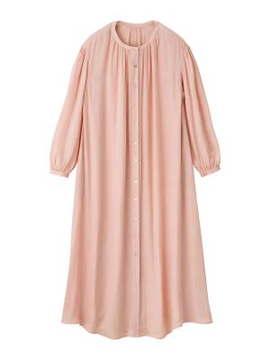 マタニティ ワンピース|【2丈展開】ヴィンテージサテン3WAYギャザーフレアルームワンピース　マタニティ・授乳服【出産後も長く使える】|ペールピンク（ロング丈）