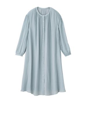 マタニティ ワンピース|【2丈展開】ヴィンテージサテン3WAYギャザーフレアルームワンピース　マタニティ・授乳服【出産後も長く使える】|グレイッシュブルー（ショート丈）