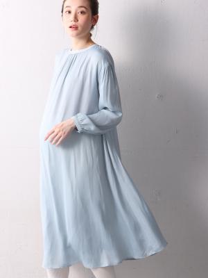 【2丈展開】ヴィンテージサテン3WAYギャザーフレアルームワンピース　マタニティ・授乳服【出産後も長く使える】29917