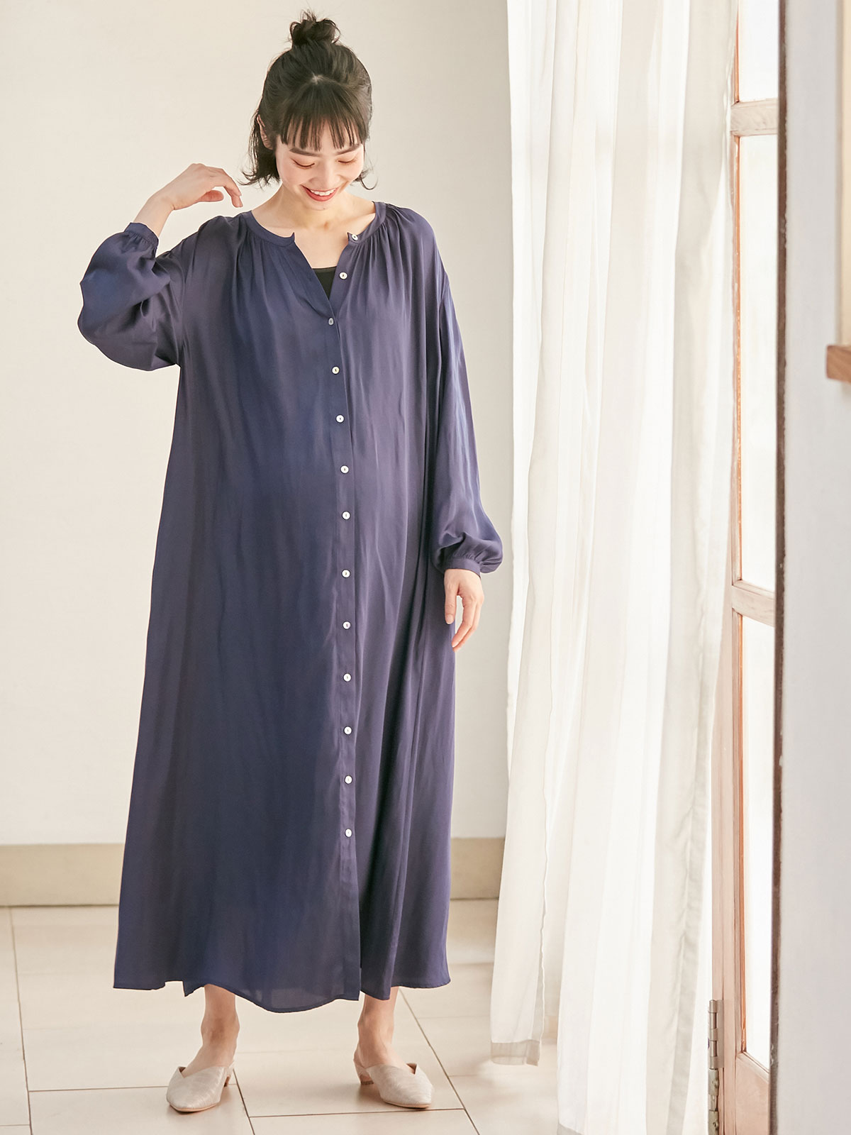 マタニティ ワンピース 2丈展開 ヴィンテージサテン3wayギャザーフレアーワンピース マタニティ 授乳服 マタニティウェア 授乳服通販 エンジェリーベ 公式