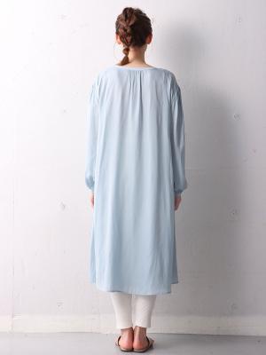 マタニティ ワンピース|【2丈展開】ヴィンテージサテン3WAYギャザーフレアルームワンピース　マタニティ・授乳服【出産後も長く使える】