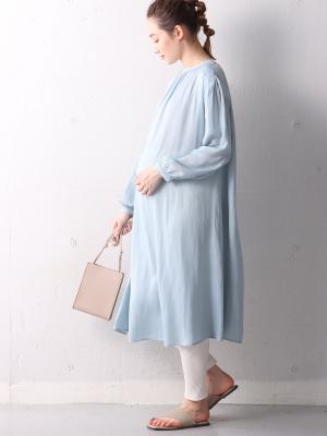 マタニティ ワンピース|【2丈展開】ヴィンテージサテン3WAYギャザーフレアルームワンピース　マタニティ・授乳服【出産後も長く使える】