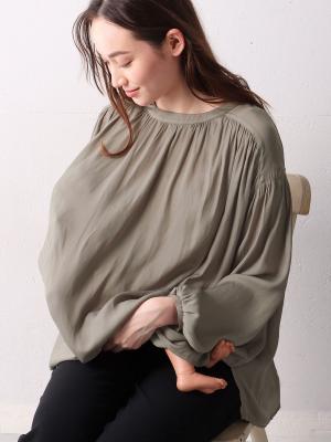 マタニティ トップス|ヴィンテージサテン3WAYギャザーブラウス　マタニティ・授乳服【出産後も長く使える】
