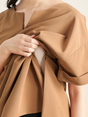 マタニティ トップス|ストレッチスラッシュネック半袖トップス マタニティ・授乳服【出産後も長く使える】