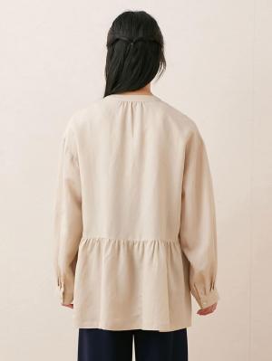 マタニティ トップス|テンセル麻ウエストギャザートップス　マタニティ・授乳服【出産後も長く使える】