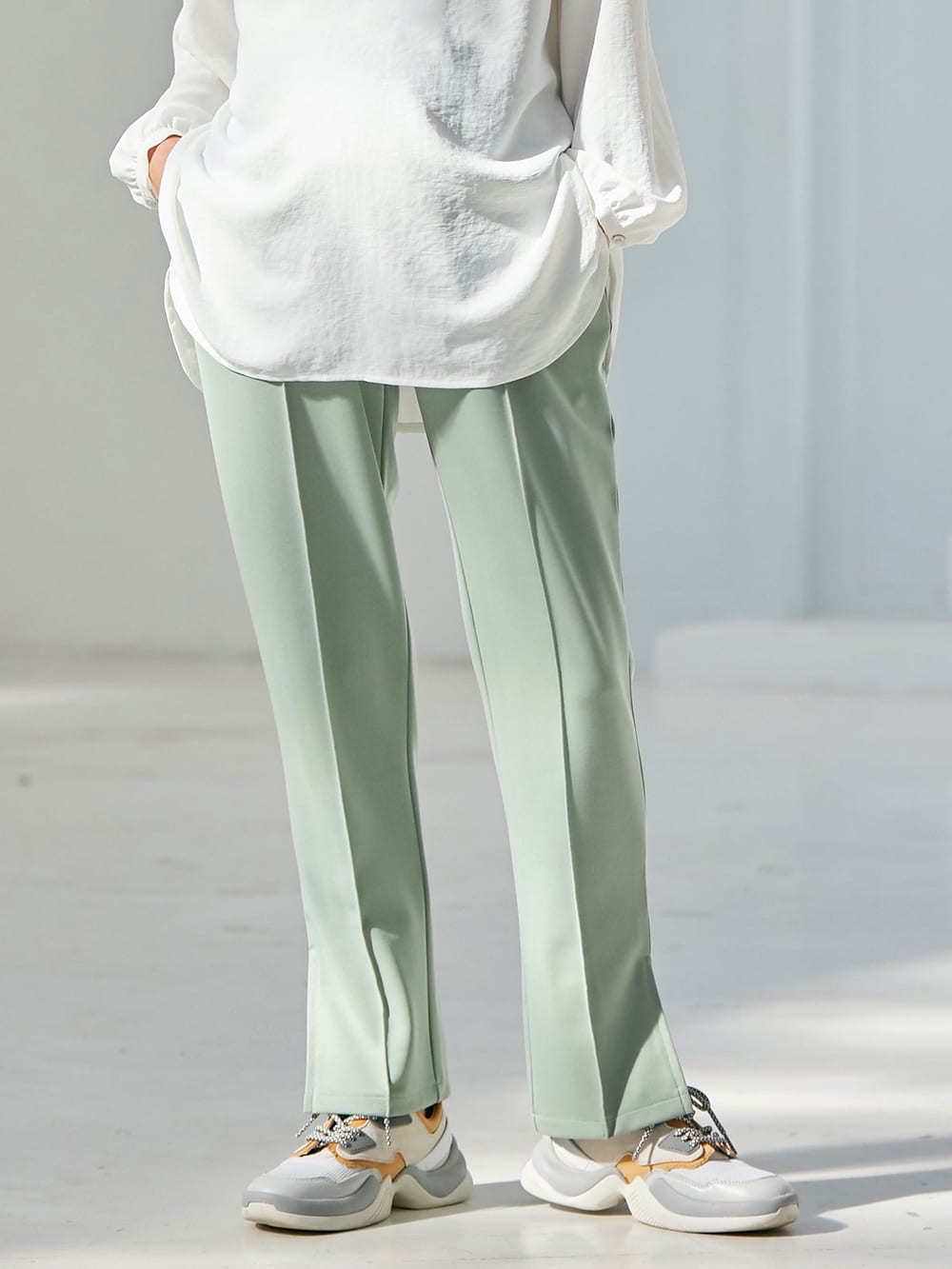 マタニティ パンツ サロペット マタニティ 産前産後対応 サイドスリットストレッチストレートパンツ マタニティウェア 授乳服通販 エンジェリーベ 公式