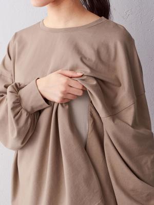 マタニティ トップス|綿100%ビックシルエットカットソーチュニック　マタニティ・授乳服【出産後も長く使える】
