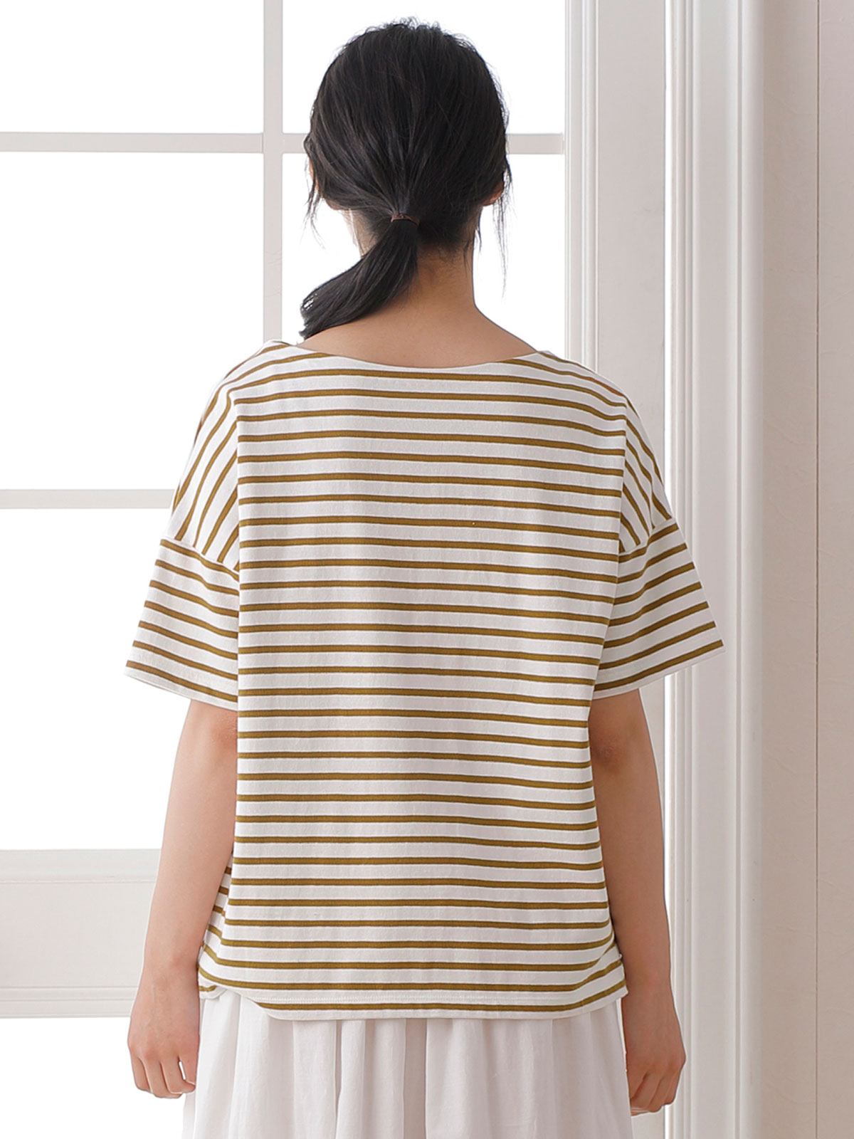 マタニティ トップス|綿100%ワイドシルエット半袖バスクTシャツ マタニティ・授乳服【出産後も長く使える】