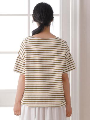 マタニティ トップス|綿100%ワイドシルエット半袖バスクTシャツ マタニティ・授乳服【出産後も長く使える】