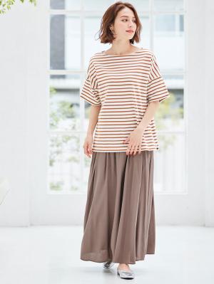 マタニティ トップス|綿100%ワイドシルエット半袖バスクTシャツ マタニティ・授乳服【出産後も長く使える】