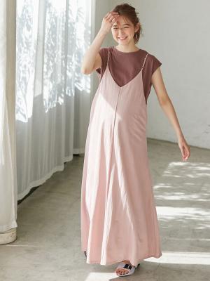 マタニティ ワンピース|【マタニティ～産後対応】簡単授乳らくちんキャミワンピース　マタニティ・授乳服【出産後も長く使える】|ピンク