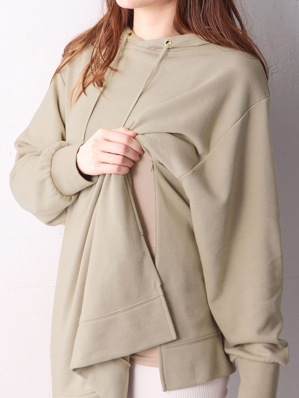 マタニティ トップス|【制菌・防臭加工】やわらかミニ裏毛チュニックフードパーカー　マタニティ・授乳服【出産後も長く使える】