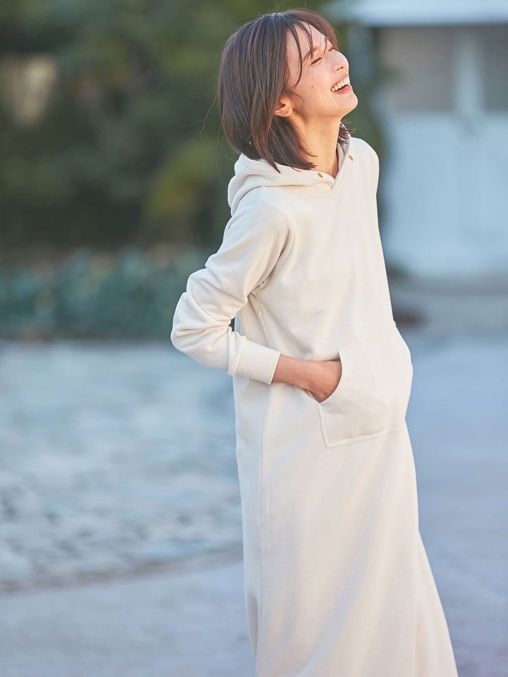 マタニティ ワンピース 授乳口付 制菌 防臭加工 やわらかミニ裏毛フードパーカーロングワンピース マタニティウェア 授乳服通販 エンジェリーベ 公式