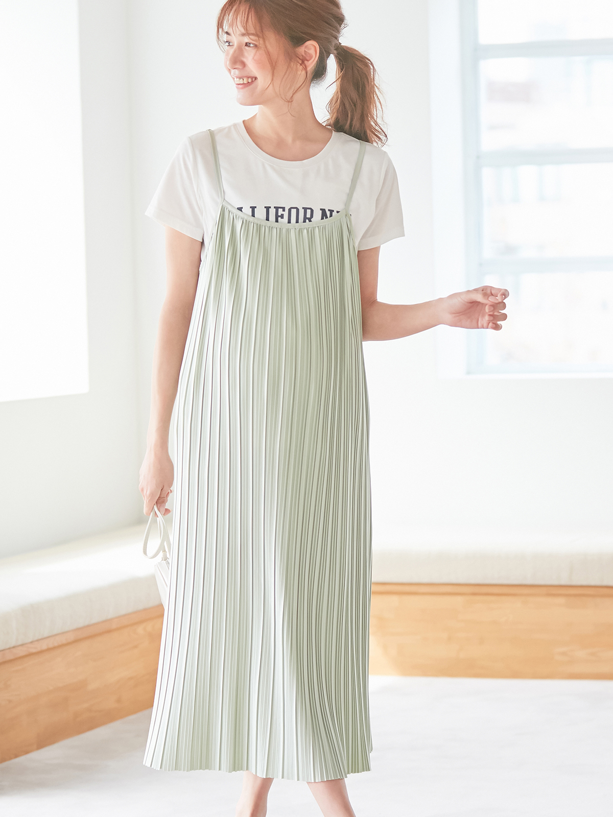 マタニティ ワンピース マタニティ 授乳服 フリーカットできるランダムプリーツキャミワンピース マタニティウェア 授乳服通販 エンジェリーベ 公式