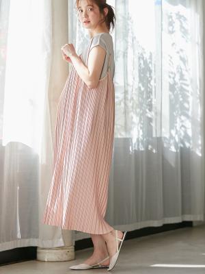 マタニティ ワンピース|フリーカットできるランダムプリーツキャミワンピース　マタニティ・授乳服【出産後も長く使える】|ペールピンク