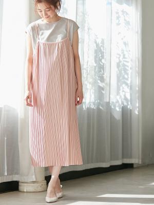 マタニティ ワンピース|フリーカットできるランダムプリーツキャミワンピース　マタニティ・授乳服【出産後も長く使える】|ペールピンク