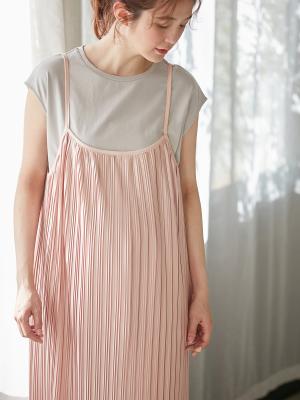 マタニティ ワンピース|フリーカットできるランダムプリーツキャミワンピース　マタニティ・授乳服【出産後も長く使える】|ペールピンク
