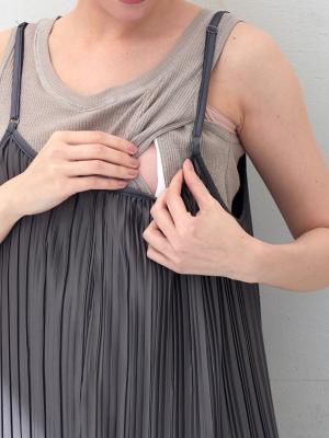 マタニティ ワンピース|フリーカットできるランダムプリーツキャミワンピース　マタニティ・授乳服【出産後も長く使える】