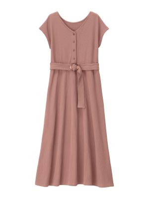 マタニティ ワンピース|ワッフル前後 2WAY ワンピース　マタニティ・授乳服【出産後も長く使える】|ピンク