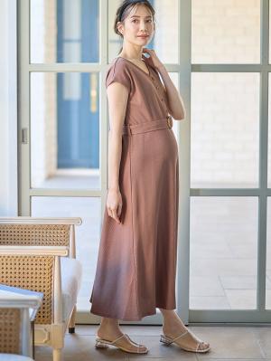 マタニティ ワンピース|ワッフル前後 2WAY ワンピース　マタニティ・授乳服【出産後も長く使える】|ピンク