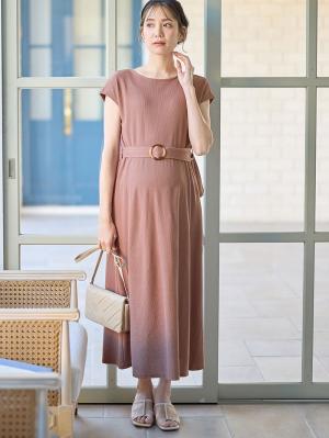 マタニティ ワンピース|ワッフル前後 2WAY ワンピース　マタニティ・授乳服【出産後も長く使える】|ピンク