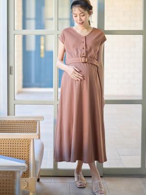 産前　産後　ワンピース ワッフル前後 2WAY ワンピース マタニティ・授乳服【出産後も