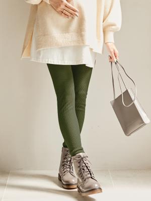 マタニティレッグウェア|リブレギンス　マタニティ・産後対応【出産後も長く使える】|カーキ