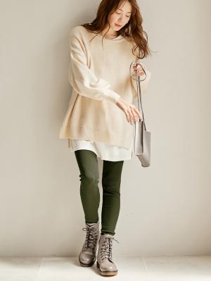 マタニティレッグウェア|リブレギンス　マタニティ・産後対応【出産後も長く使える】|カーキ