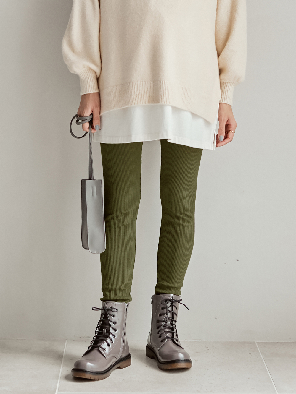 マタニティレッグウェア|リブレギンス　マタニティ・産後対応【出産後も長く使える】|カーキ