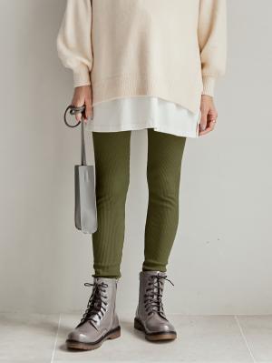 マタニティレッグウェア|リブレギンス　マタニティ・産後対応【出産後も長く使える】|カーキ