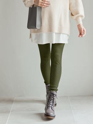 マタニティレッグウェア|リブレギンス　マタニティ・産後対応【出産後も長く使える】|カーキ