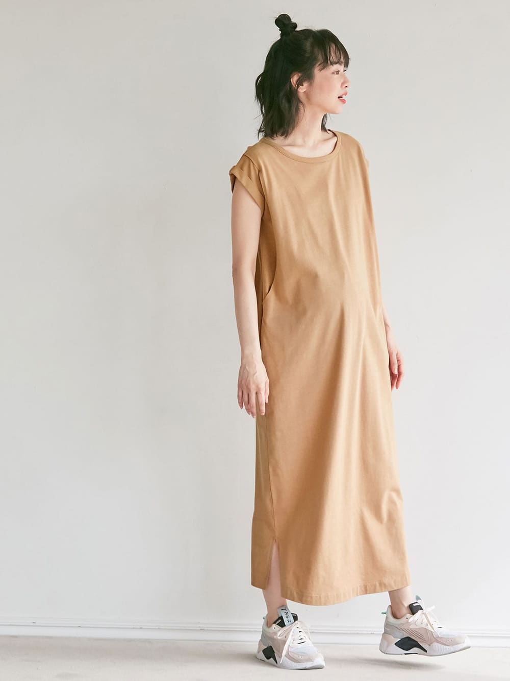 マタニティ ワンピース コットン100 マタニティ 授乳服 長さが選べるノースリーブワンピース マタニティウェア 授乳服通販 エンジェリーベ 公式