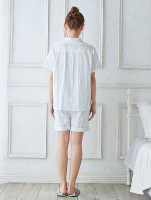 マタニティ パジャマ・ルームウェア|【マタニティ・授乳パジャマ】Wガーゼマルチストライプ半袖パジャマ＆産後も使えるショートパンツセット