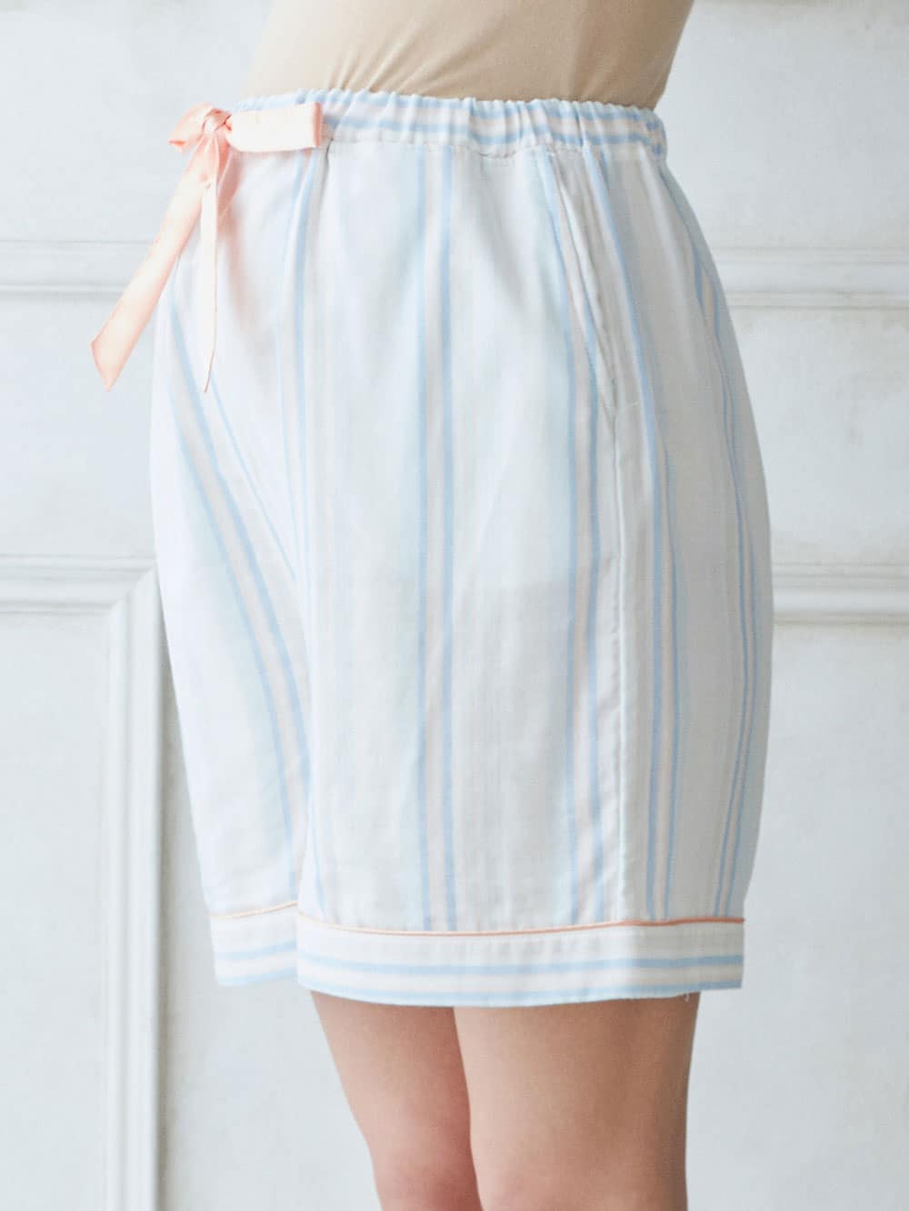 マタニティ パジャマ・ルームウェア|【マタニティ・授乳パジャマ】Wガーゼマルチストライプ半袖パジャマ＆産後も使えるショートパンツセット