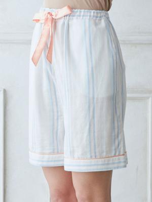 マタニティ パジャマ・ルームウェア|【マタニティ・授乳パジャマ】Wガーゼマルチストライプ半袖パジャマ＆産後も使えるショートパンツセット