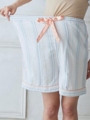 マタニティ パジャマ・ルームウェア|【マタニティ・授乳パジャマ】Wガーゼマルチストライプ半袖パジャマ＆産後も使えるショートパンツセット