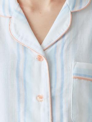 マタニティ パジャマ・ルームウェア|【マタニティ・授乳パジャマ】Wガーゼマルチストライプ半袖パジャマ＆産後も使えるショートパンツセット