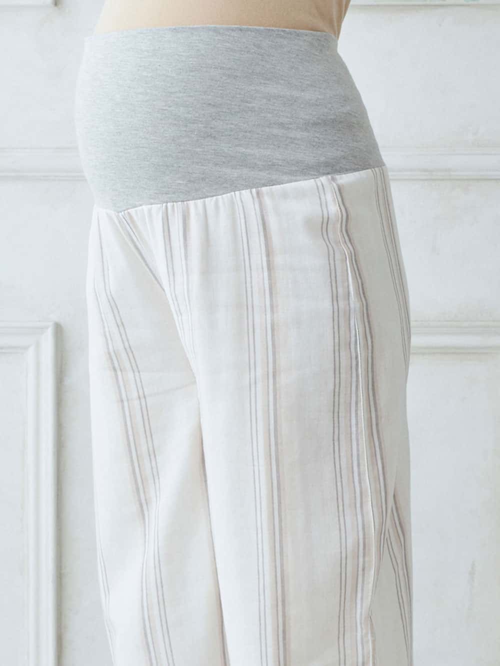 マタニティ パジャマ・ルームウェア|【マタニティ・授乳パジャマ】Wガーゼマルチストライプパイピング長袖シャツパジャマ＆産後も使えるパンツセット