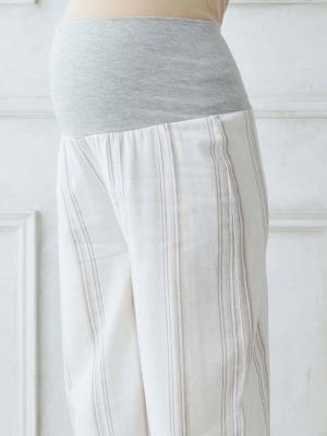 マタニティ パジャマ・ルームウェア|【マタニティ・授乳パジャマ】Wガーゼマルチストライプパイピング長袖シャツパジャマ＆産後も使えるパンツセット