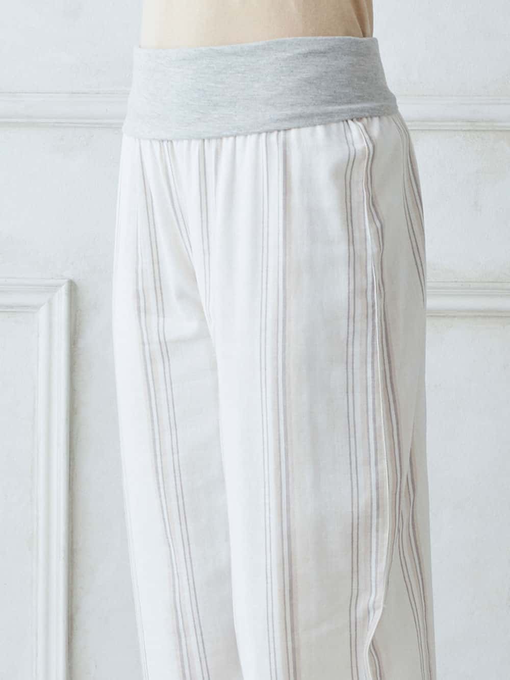 マタニティ パジャマ・ルームウェア|【マタニティ・授乳パジャマ】Wガーゼマルチストライプパイピング長袖シャツパジャマ＆産後も使えるパンツセット