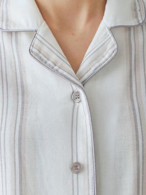 マタニティ パジャマ・ルームウェア|【マタニティ・授乳パジャマ】Wガーゼマルチストライプパイピング長袖シャツパジャマ＆産後も使えるパンツセット