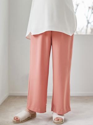 マタニティ ワンピース|【セットアップ】ストレッチジョーゼットフレンチスリーブトップス&ワイドパンツ　マタニティ・授乳服【出産後も長く使える】|アイボリー×ピンク