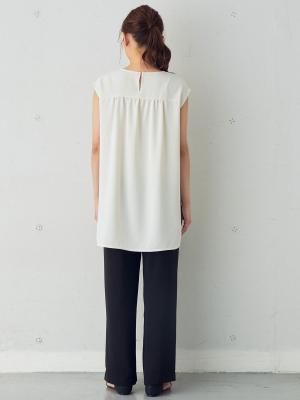 マタニティ ワンピース|【セットアップ】ストレッチジョーゼットフレンチスリーブトップス&ワイドパンツ　マタニティ・授乳服【出産後も長く使える】