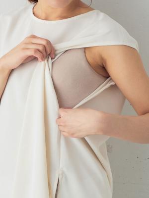 マタニティ ワンピース|【セットアップ】ストレッチジョーゼットフレンチスリーブトップス&ワイドパンツ　マタニティ・授乳服【出産後も長く使える】