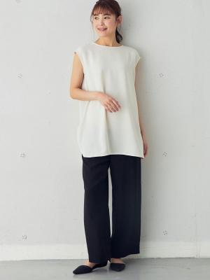 マタニティ ワンピース|【セットアップ】ストレッチジョーゼットフレンチスリーブトップス&ワイドパンツ　マタニティ・授乳服【出産後も長く使える】