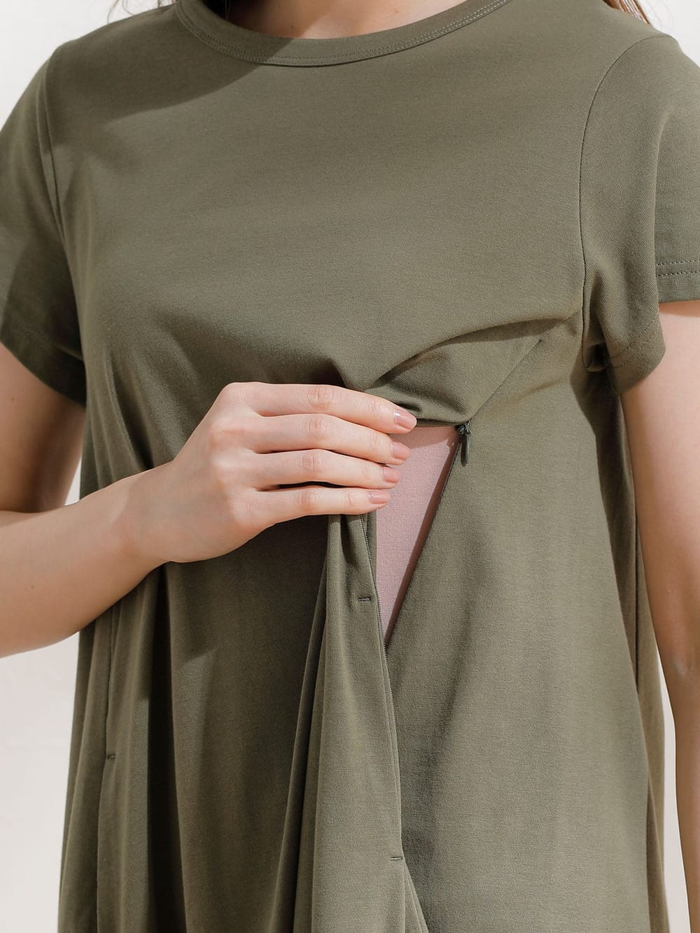 マタニティ ワンピース|コットン100%Aライン半袖ワンピース(ロング丈) マタニティ・授乳服【出産後も長く使える】