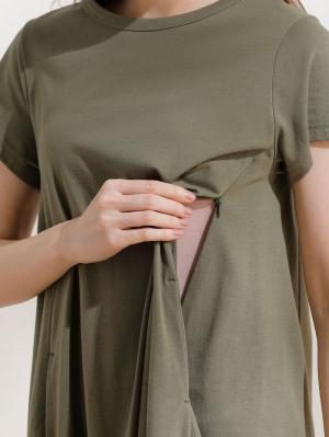 マタニティ ワンピース|コットン100%Aライン半袖ワンピース(ロング丈) マタニティ・授乳服【出産後も長く使える】