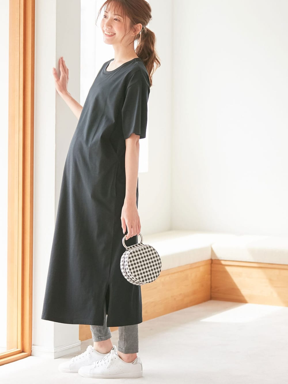 マタニティ ワンピース コットン100 マタニティ 授乳服 スリット入りロングワンピース マタニティウェア 授乳服通販 エンジェリーベ 公式